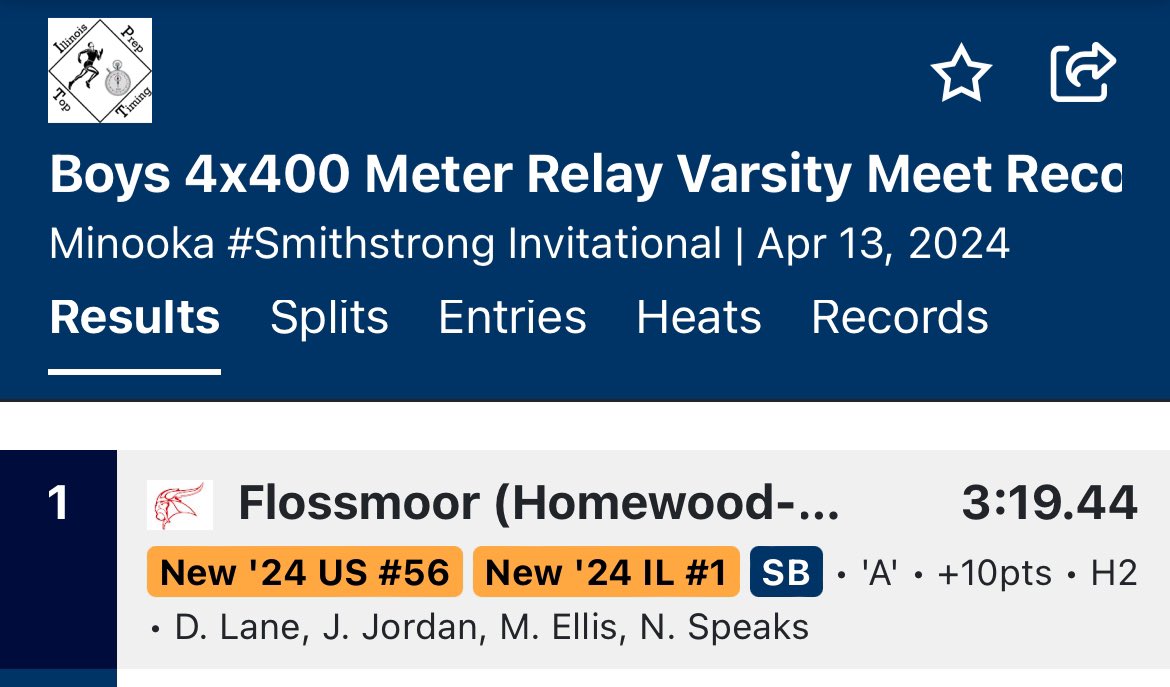 4x400 rest a new #smithstrong meet record of 3:19.44 D. Lane, J. Jordan, M. Ellis, N. Speaks @lildj2024 @MylesClassof26 @nelsonspeaks3