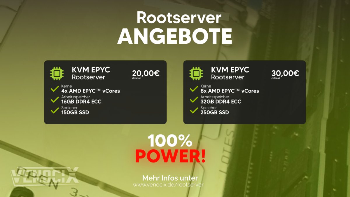 ⚡️BLITZANGEBOT

venocix.de/rootserver

Jetzt 20% Rabatt auf Rootserver #4 und 33% Rabatt auf Rootserver #5 sichern! Schnelle Bereitstellung, Premium DDoS-Schutz inklusive. Perfekt für Unternehmen jeder Größe!