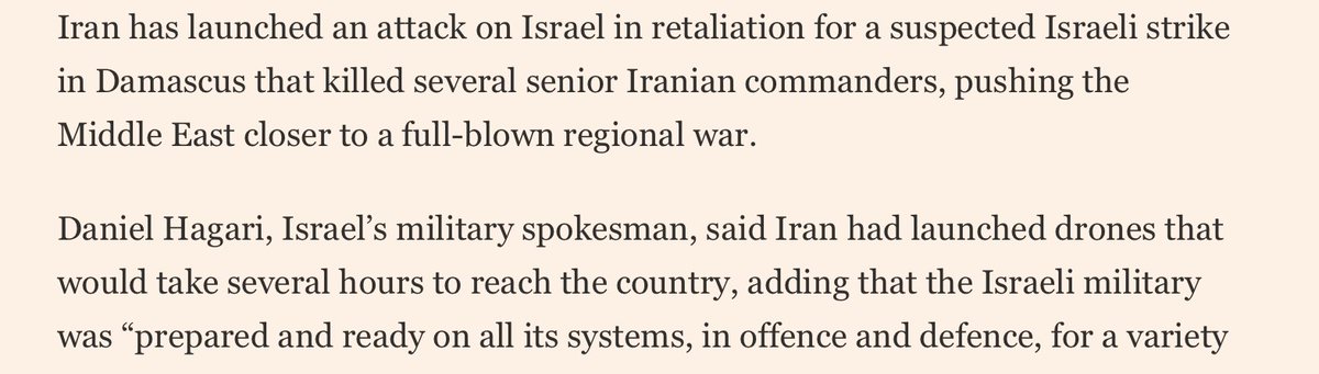 Just another day in the 2020s: Iran attacks Israel. (From @FT)