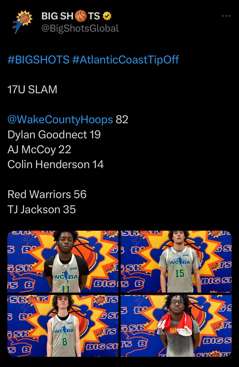 Good first game at rise indoor at Bermuda run for big shots. 19 on 8/11 shooting and no free throws. Next game at 8, big game.

<a href="/WakeHoops/">Wake Hoops</a> <a href="/WakeCountyHoops/">WCBA Hoops</a> <a href="/WakefieldMBB/">Wakefield Basketball</a>