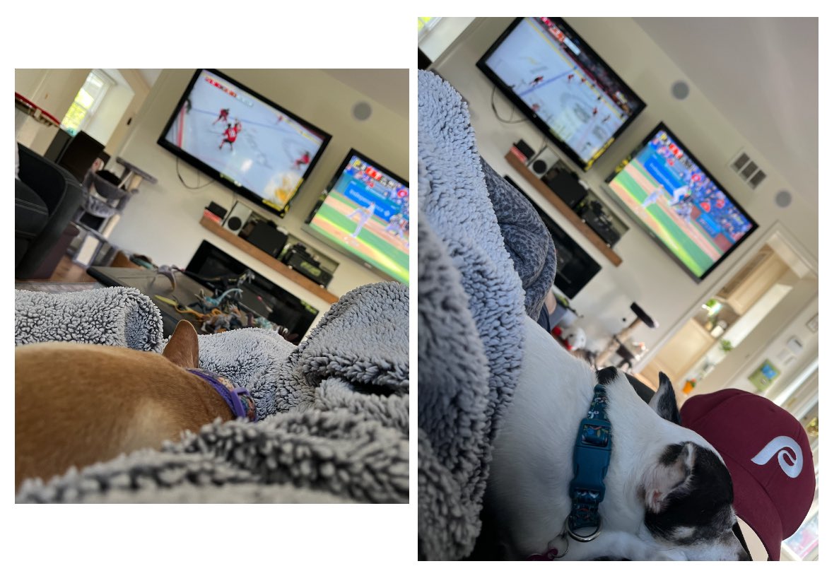 It’s that kinda afternoon watching the @NHLFlyers and @Phillies with the pups