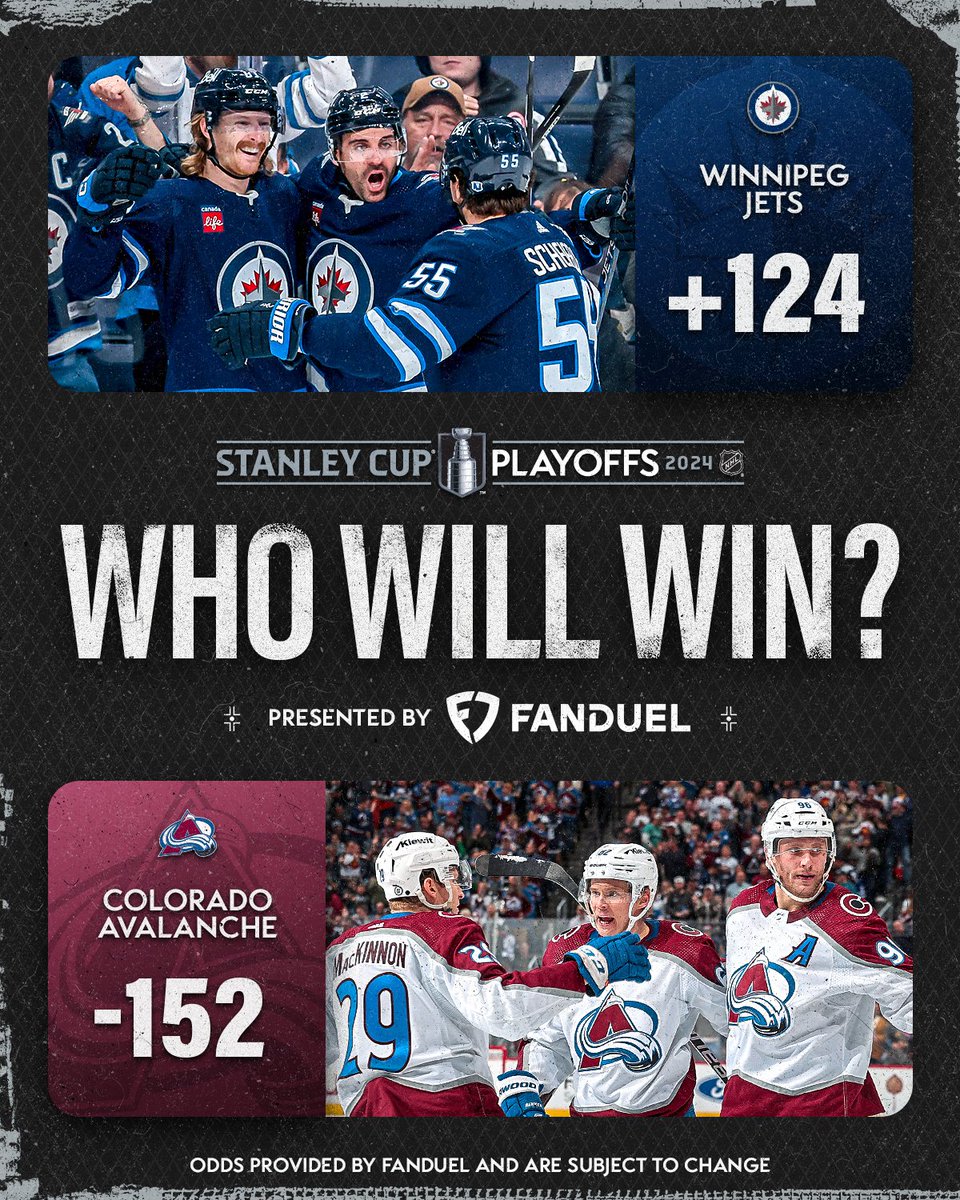 The first matchup of the #StanleyCup Playoffs is locked in! 🔒 The @NHLJets will be facing off against the @Avalanche in the First Round. Presented by @FanDuel