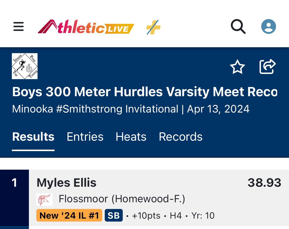 @MylesClassof26 now holds both the f/s and varsity 300 hurdles meet records! And he’s only a sophomore