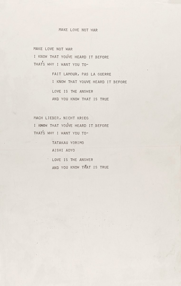 MAKE LOVE NOT WAR. Typewritten lyrics for 'Make Love Not War', 1970 by John Lennon (early draft of 'Mind Games', 1973). #mindgames
