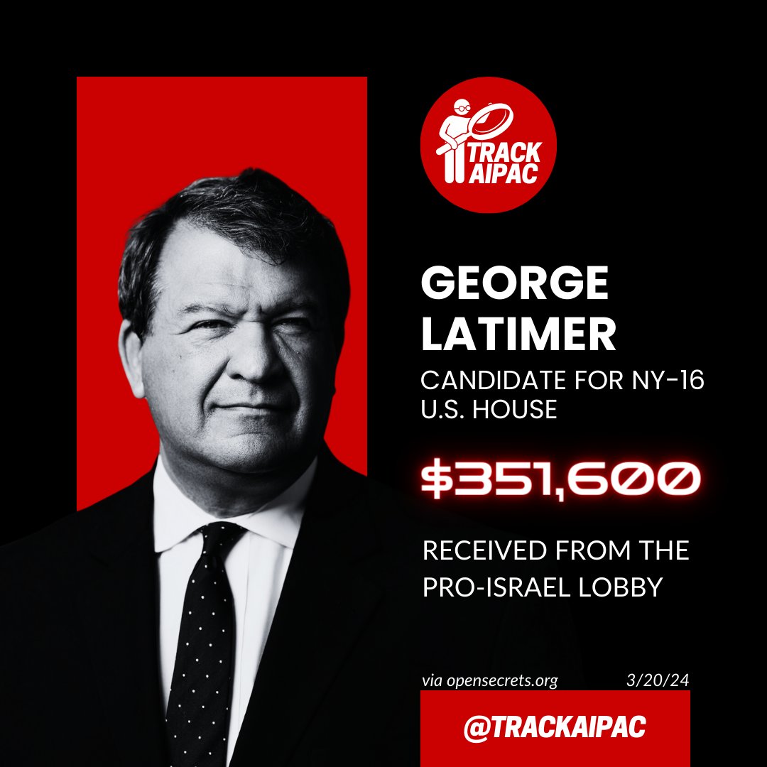 @LatimerforNY This message brought to you by the Israel lobby. #RejectAIPAC