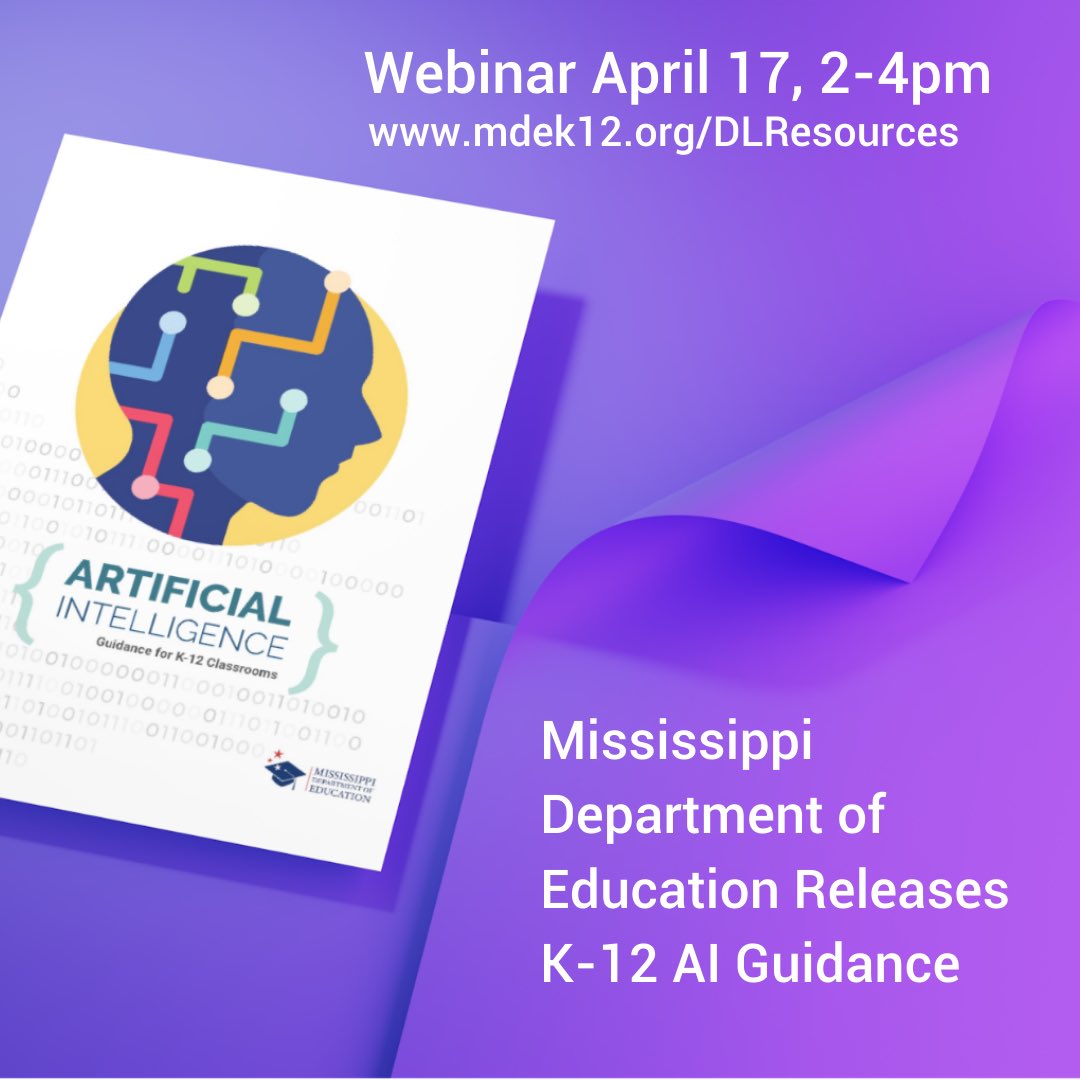 msaicollab's tweet photo. Read more about the new Mississippi Department of Education guidelines for K-12 AI use https://t.co/xRYuXBUlaE https://t.co/6MIrItXQtJ