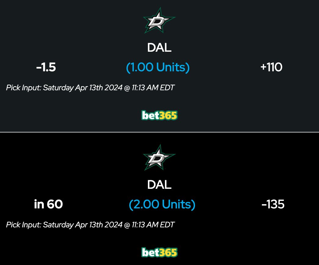 We love the Dallas Stars @FTNBets ⭐️ In 60 -135 ✅ -1.5 +110✅ Future Hits: Central Division +155 ✅ Over 105.5 Points -115 ✅ Stanley Cup 16-1❓