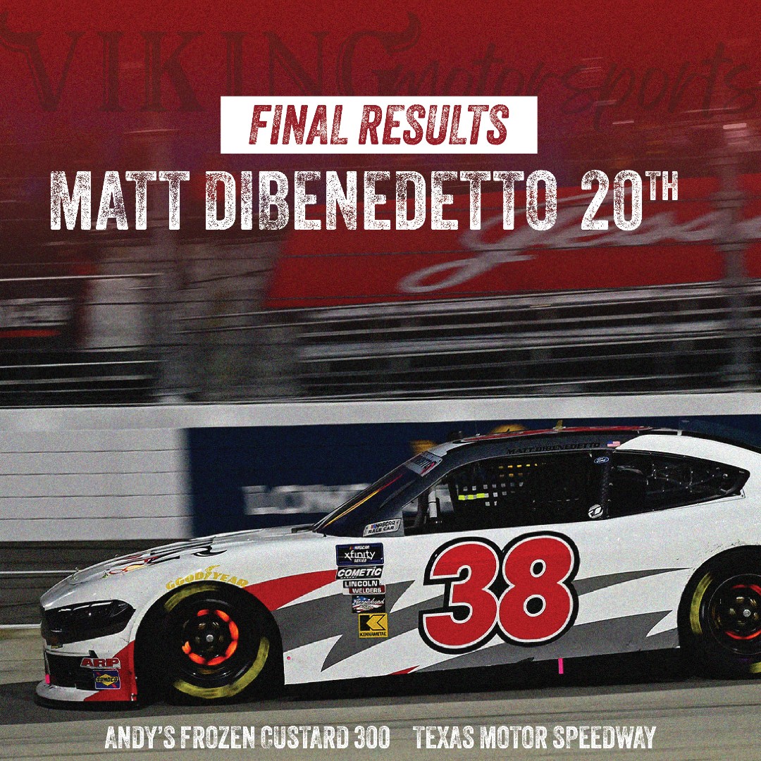 We had an exhilarating day in Texas at the Andy's Frozen Custard 300! After an exciting day of racing, Matt secured a 20th-place finish. 🏁🔥🤠 #AndysFrozenCustard300 #NASCAR #Xfinityseries #VikingMotorsports #fordperformance