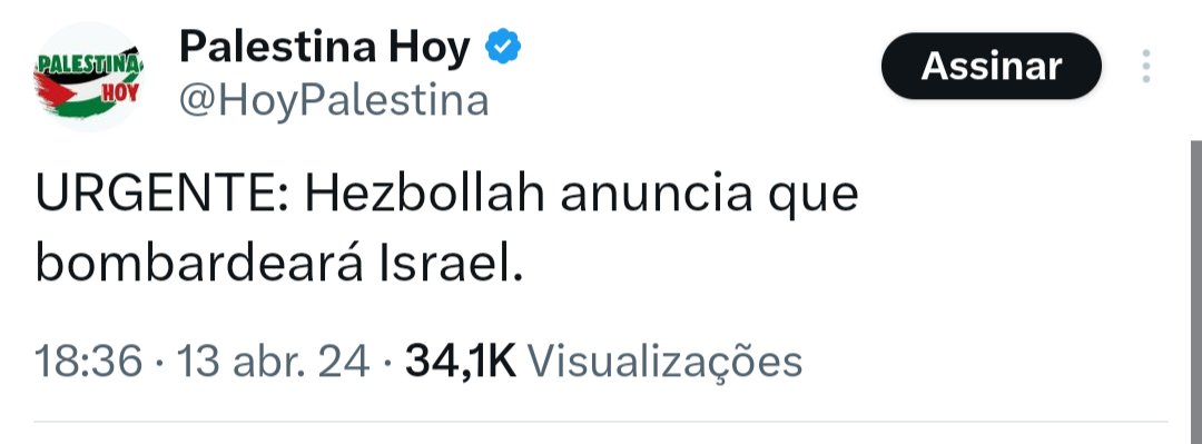 🚨URGENTE🚨 Grupo armado Hezbollah, ligado ao Iã, também anuncia ataque a Israel, a partir de suas bases no sul do Líbano.