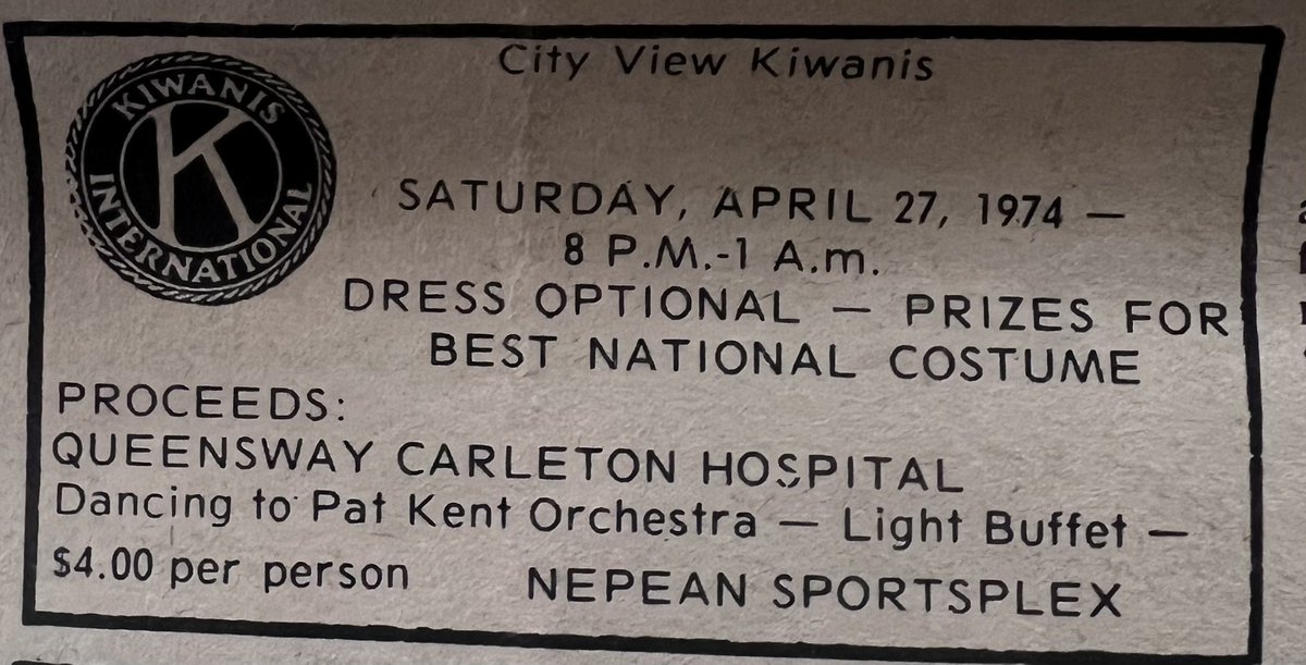 April 1974 Kiwanis hospital fundraiser. Dress optional.