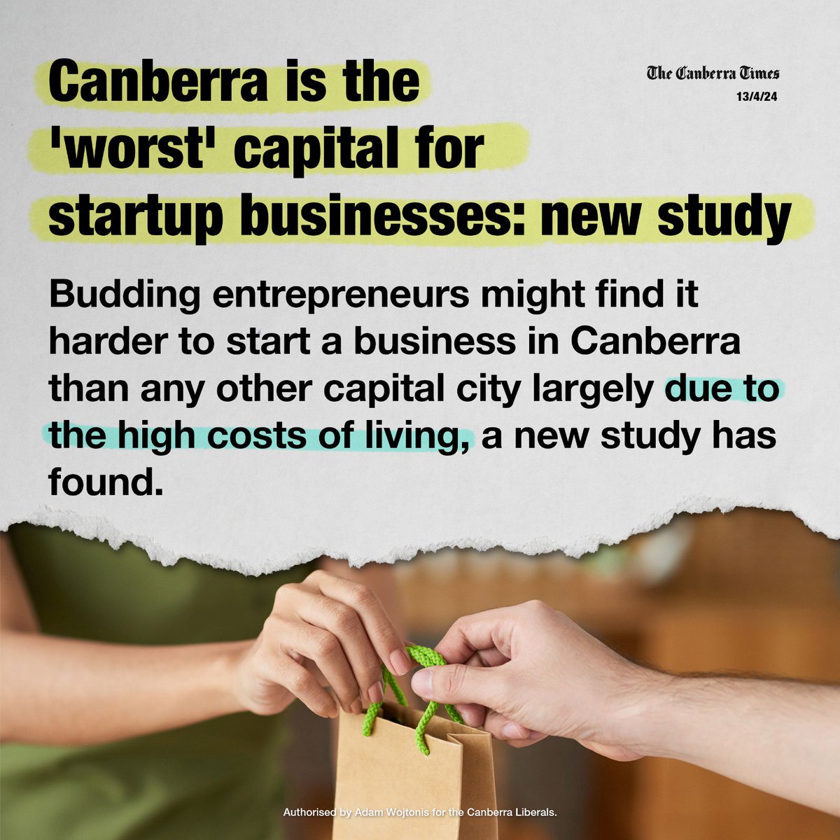 We hear from Canberrans everyday about the enormous challenges of running a business in our city with many questioning if they can continue; and many others questioning if it’s worth starting up. Labor and the Greens do not get business and they do not care about business.