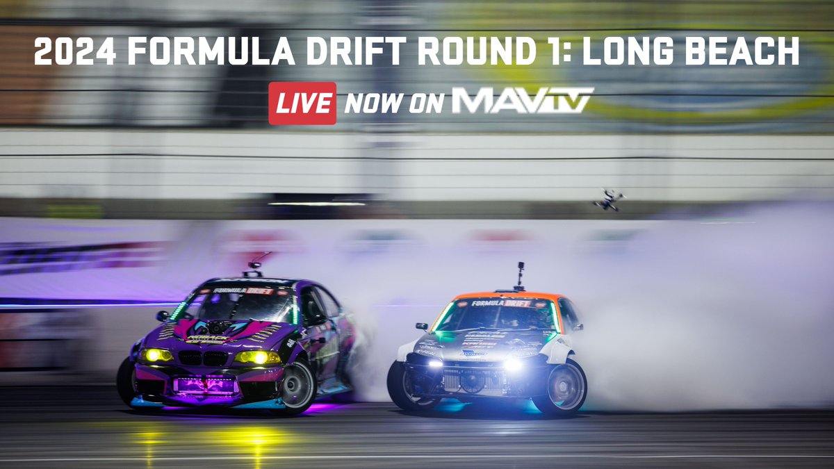 Don't miss the Season Premiere for Formula Drift happening now live! Live Now Watch #MAVTV - Link in bio @FormulaDrift #FormulaD #FormulaDRIFT #LongBeach #HiroyaMinowa #AurimasBakchis #Motorsports