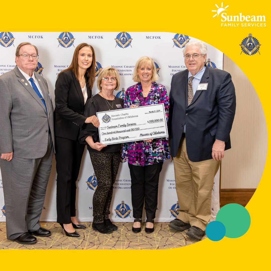 🎉 We're thrilled to announce the Masonic Charity Foundation of Oklahoma has generously donated $100,000 to support our Early Birds program! 🌟 Thank you for joining us in empowering parents to be their child's first and most important teacher. #EarlyBirds #Grateful 💛📚