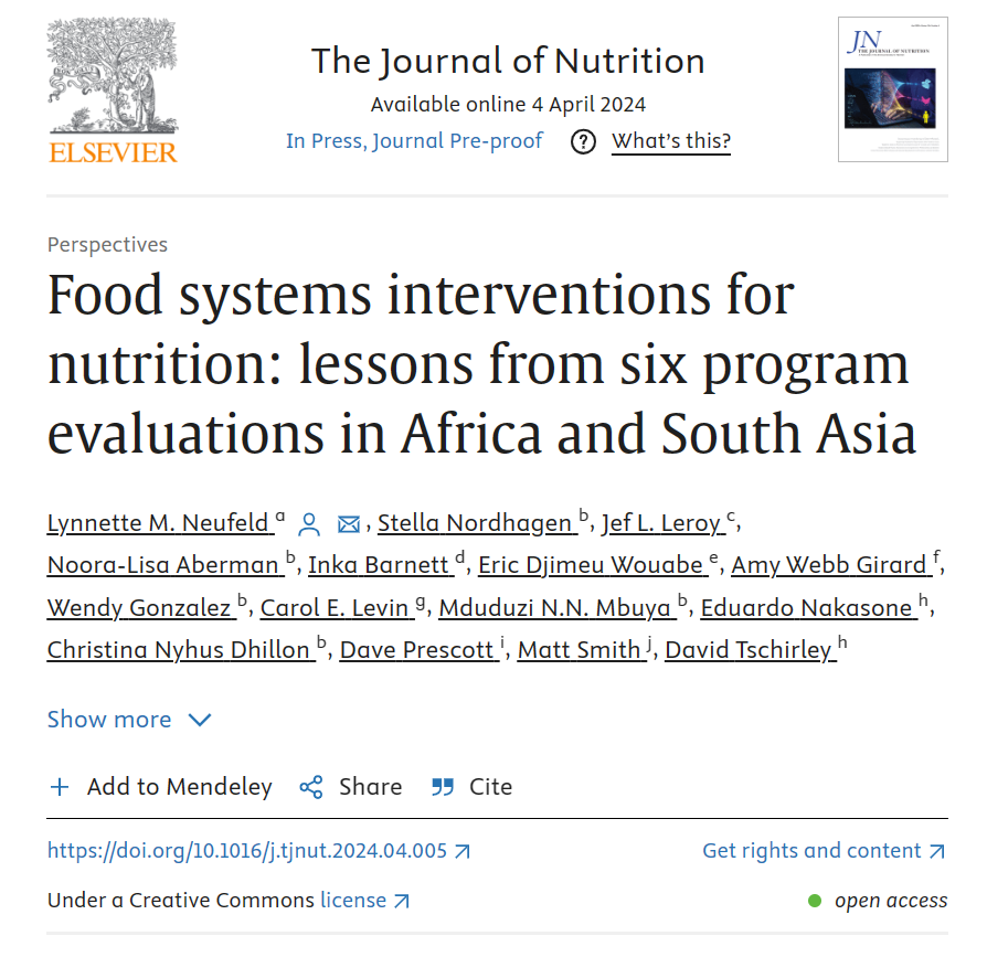 🆕🗞️Food systems interventions for #nutrition: lessons from six program evaluations in #Africa and #SouthAsia.

📝By Jef L. Leroy and colleagues.

🖱️doi.org/10.1016/j.tjnu…

@CGIAR @IFPRI_Africa @IFPRISAO #FoodSystems