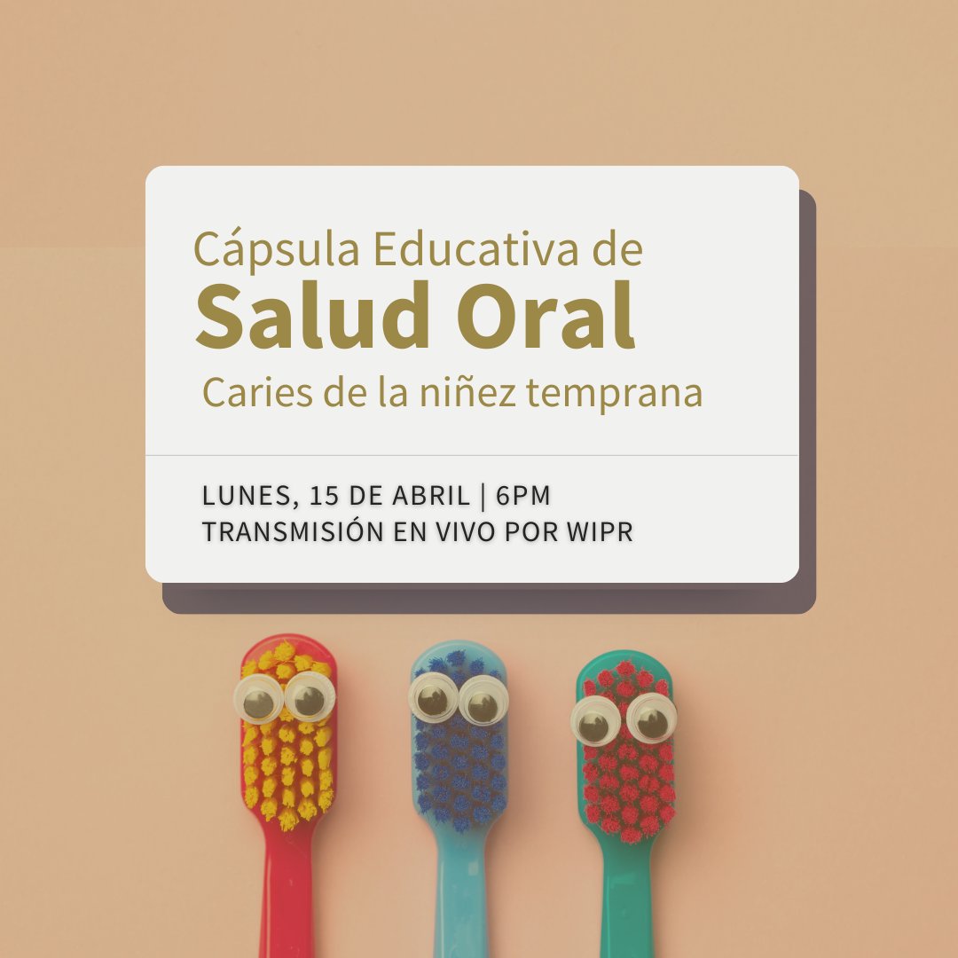 Continuan las Cápsulas de Salud Oral de la Escuela de Medicina Dental del RCM en el noticiero de WIPR. 𝐂𝐚𝐫𝐢𝐞𝐬 𝐝𝐞 𝐥𝐚 𝐧𝐢𝐧̃𝐞𝐳 𝐭𝐞𝐦𝐩𝐫𝐚𝐧𝐚 Transmisión en vivo por WIPR 🗓️lunes, 15 de abril de 2024 ⏰ 6pm