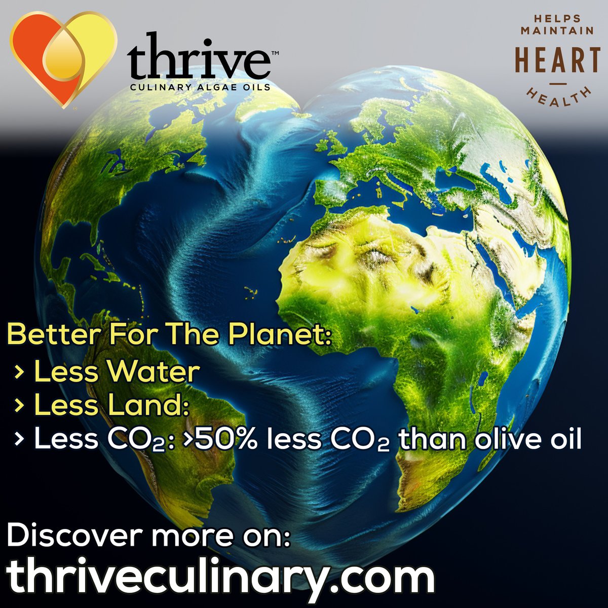 thrivealgae's tweet photo. Fact of the day: Thrive™ Culinary Algae Oil produces >50% less CO2 than olive oil. The Best Oil For Your Heart is also #BetterForThePlanet https://t.co/z0NGFcZLcx https://t.co/q7SKapOUQB