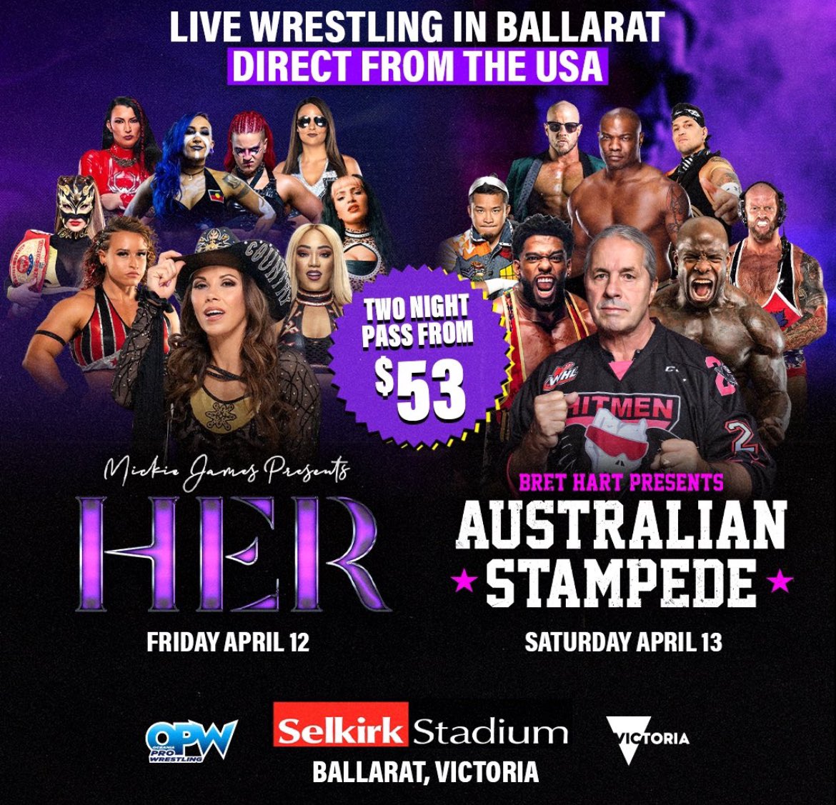 Had an absolute blast last being a part of Bret Hart’s Ballarat Stampede! It was great seeing so many legends, friends and meeting such great young talent! Thank you @opwlive and #VisitVictoria. Come by and say hello. My meet and greet starts at 9am!