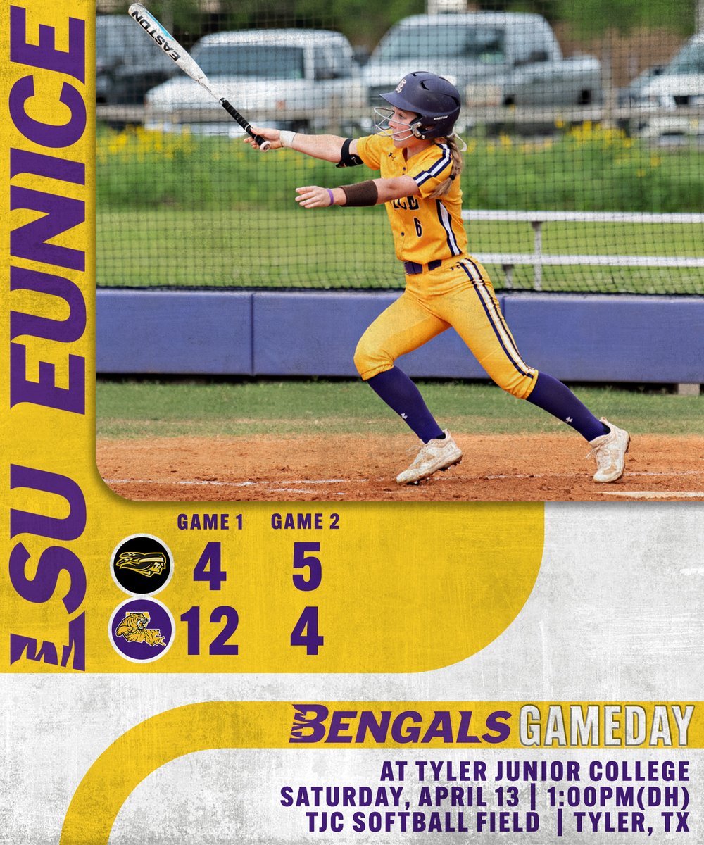 LSU Eunice gets a Saturday split in east Texas. The Bengals roar in game one with a run-rule victory before falling in a nailbiter to close it out. #DSRO #GeauxBengals