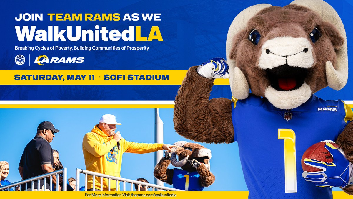 Join us at #SoFiStadium in 4 weeks for WalkUnitedLA, a family-friendly walk/run to end poverty in LA, hosted by @LAUnitedWay and the @RamsNFL on Saturday May 11th! Register here: bit.ly/WalkUnitedLA