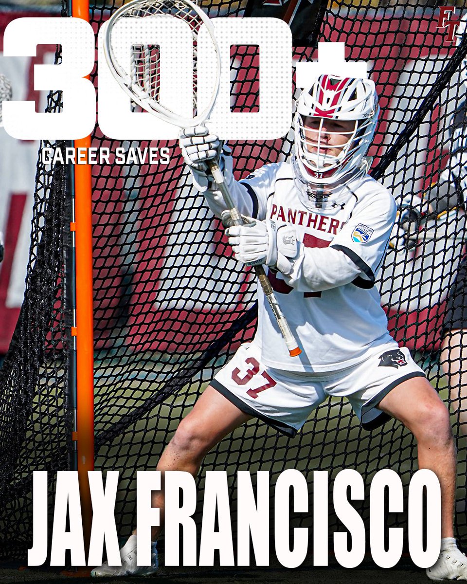 FloridaTechMLax's tweet photo. 300 𝙨𝙖𝙫𝙚𝙨 𝙖𝙣𝙙 𝙘𝙤𝙪𝙣𝙩𝙞𝙣𝙜!

In his career-high 19 saves performance, Jax Francisco became just the third Panther goalie to surpass 300 career saves!

#GoPanthers https://t.co/AtxbuFUnvx