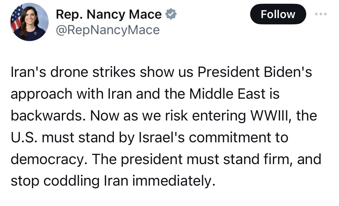 Speaking of 'coddling Iran,' Nancy Mace signed onto a letter with the Squad condemning strikes against the Houthis.