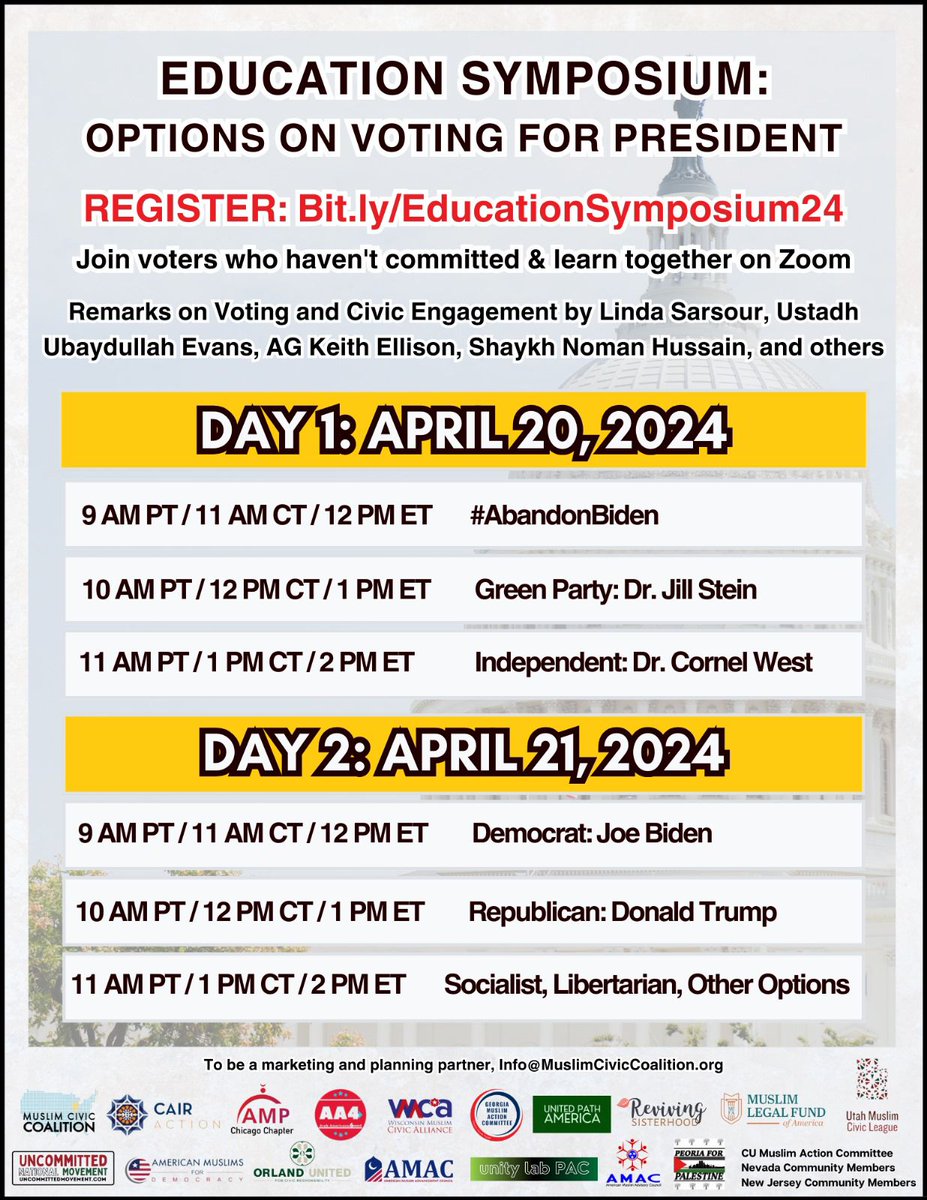CALLING ALL VOTERS! 🗣 We are holding a Virtual Voter Education Symposium: Join us April 20th & 21st via Zoom Our Options for POTUS! Bit.ly/EducationSympo… Register/Share across the nation!