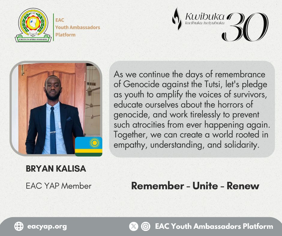 Bryan Kalisa, the EAC Youth Ambassadors Platform member, - Rwanda chapter 🇷🇼 #Kwibuka30