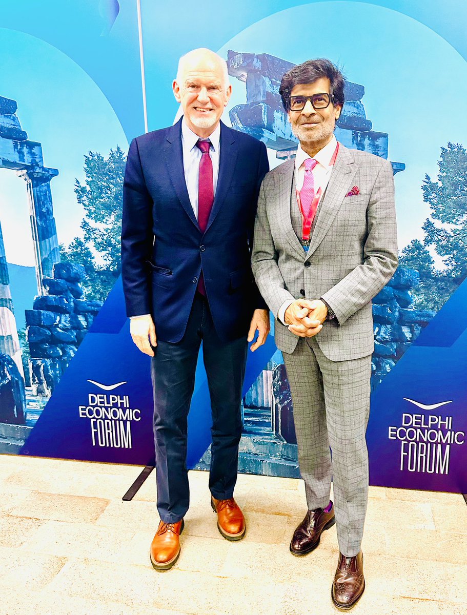 Pleasure to have met Former Prime Minister of Greece @GPapandreou. Spoke about the evolving #India-#Greece friendship and avenues of strengthening a strategic partnership @DelphiEconForum @orfonline @raisinadialogue