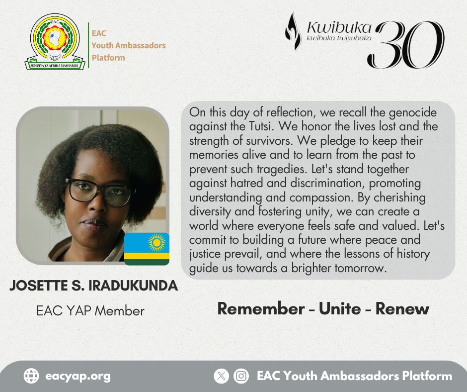 Josette Iradukunda, EAC Youth Ambassadors Platform member, Rwanda chapter 🇷🇼 #Kwibuka30