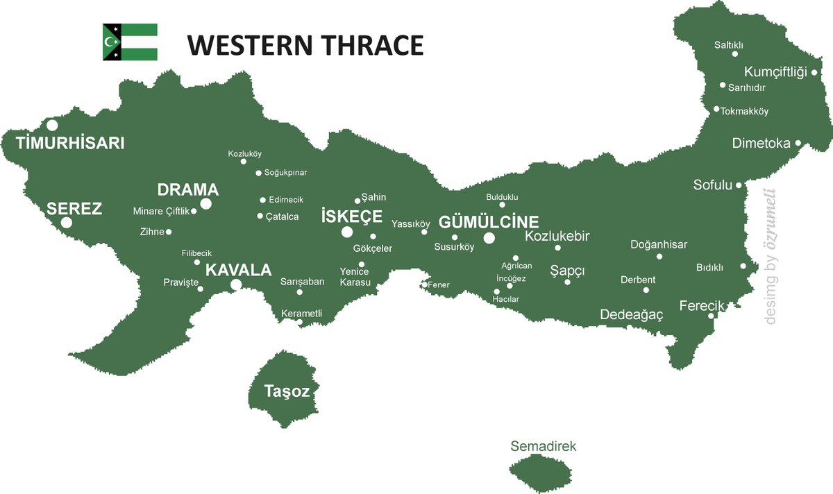 Western Thrace map with Turkish city names