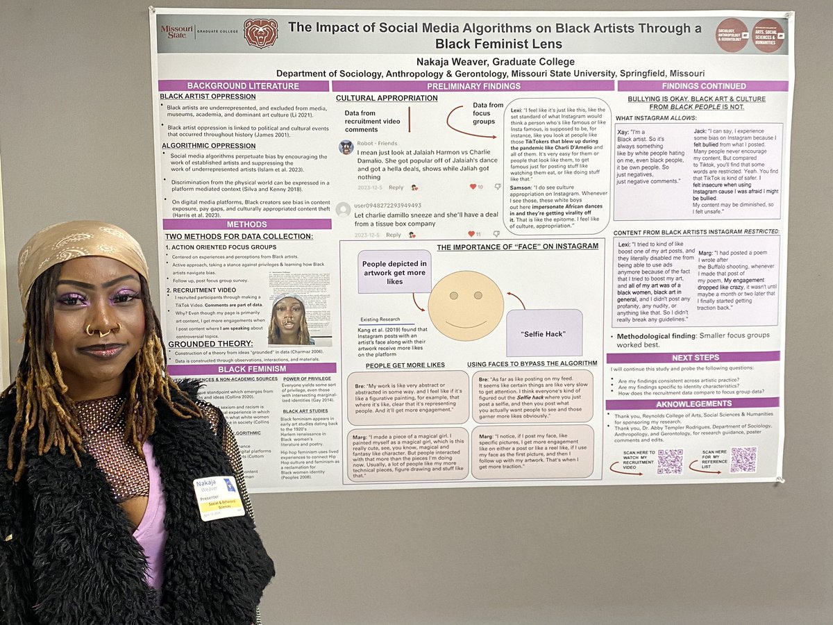 misslittykitty_'s tweet photo. i presented my research about the impact of social media algorithms on Black artists using a Black feminist lens at two conferences this month 😊 i am so proud of myself 🤪 https://t.co/d8Mik4gC7q