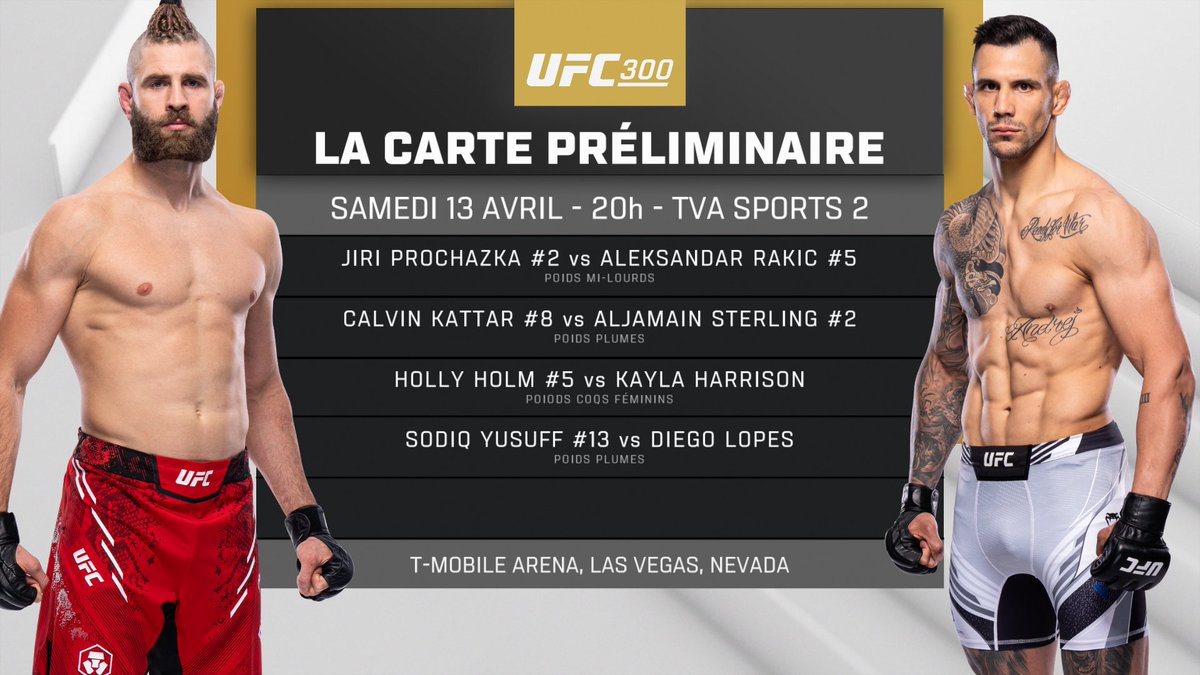 ValTroubleMMA's tweet image. Si il y a une carte que vous ne voulez pas manquer, c'est celle de ce soir #UFC300 🔥! 

Pré-carte dès 18:00 sur TVA Sports Direct 
Combats préliminaires dès 20:00 à TVA Sports 2 
Carte principale dès 22:00 sur Indigo 
@UFCQuebec
@UFC_CA
@UFC_TVA
#UFCTVA