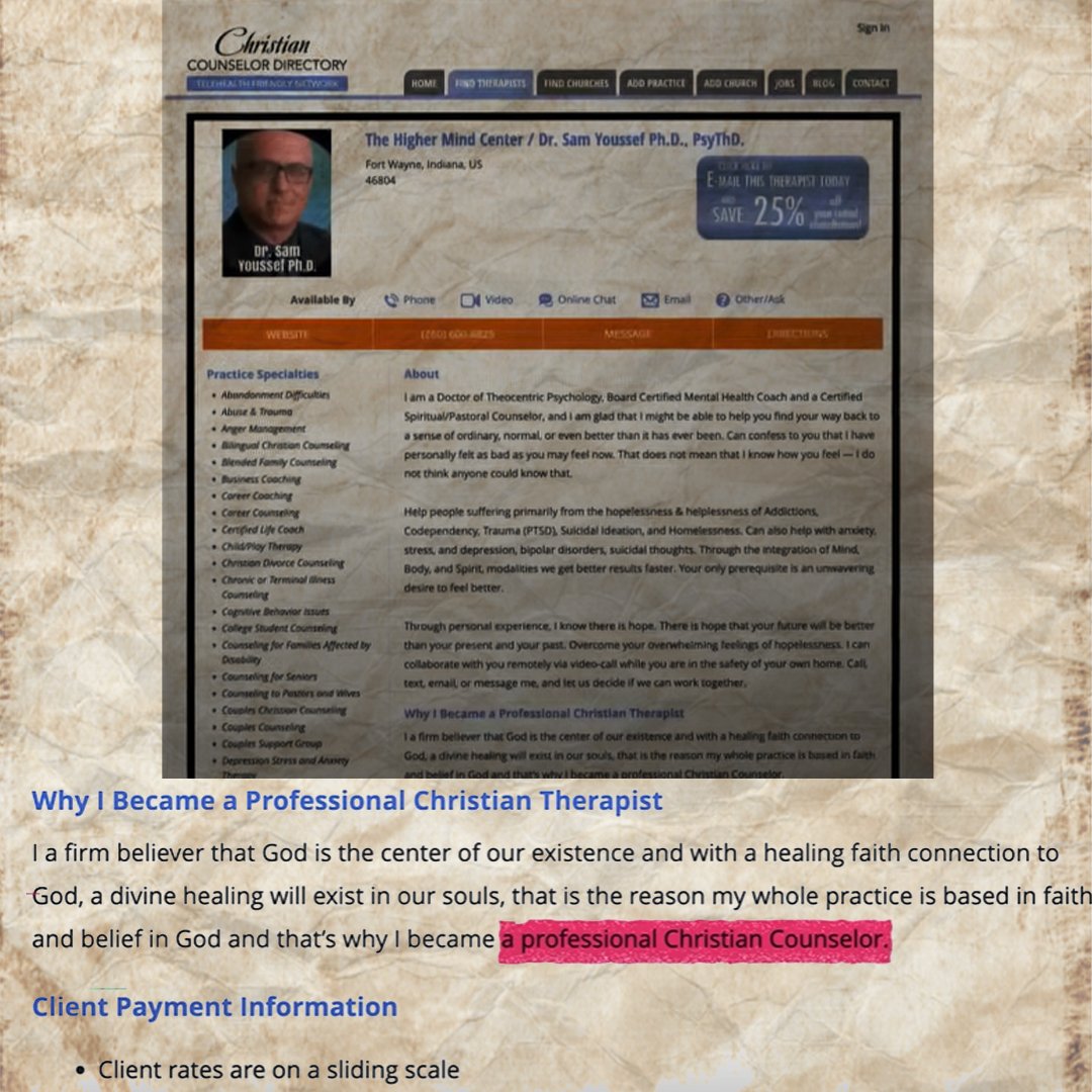 aishaalsayed9's tweet photo. عشرات التعليقات منه حول انه مسلم مؤكداً ذلك اكثر من مرة
ولكن على موقع christian counselor directory (دليل المستشار المسيحي) مصنف على ا��ه مستشار مسيحي محترف
وهذا الموقع لا يقبل التصنيف الا بتقديم اوراق رسمية من الشخص نفسه تثبت اعتناقه المسيحية https://t.co/gOliiLZyTH