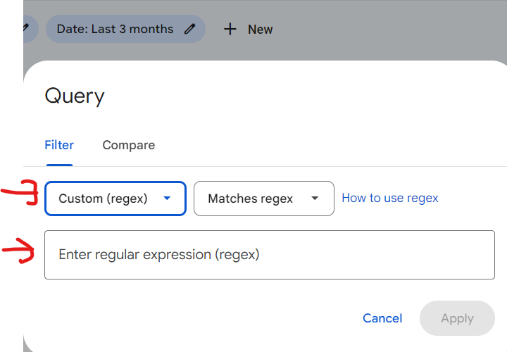 Looking for long-tail keywords? Here is an SEO tip on how to find them using Google Search Console (GSC).
1. Open GSC > Performance > Search Results
2. Click "New" filter > "Query"
3. Choose "Custom (regex)"
4. Enter (\w*\W){5,}