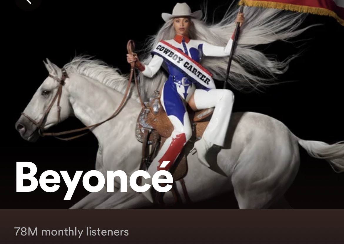 Omis_beyess's tweet photo. Beyoncé reached a NEW PEAKon Spotify 
78M monthly Listeners 😭😭
+30M in less than 2 months 
The legend you are Missa Knowles!! https://t.co/ikGwCE11EM