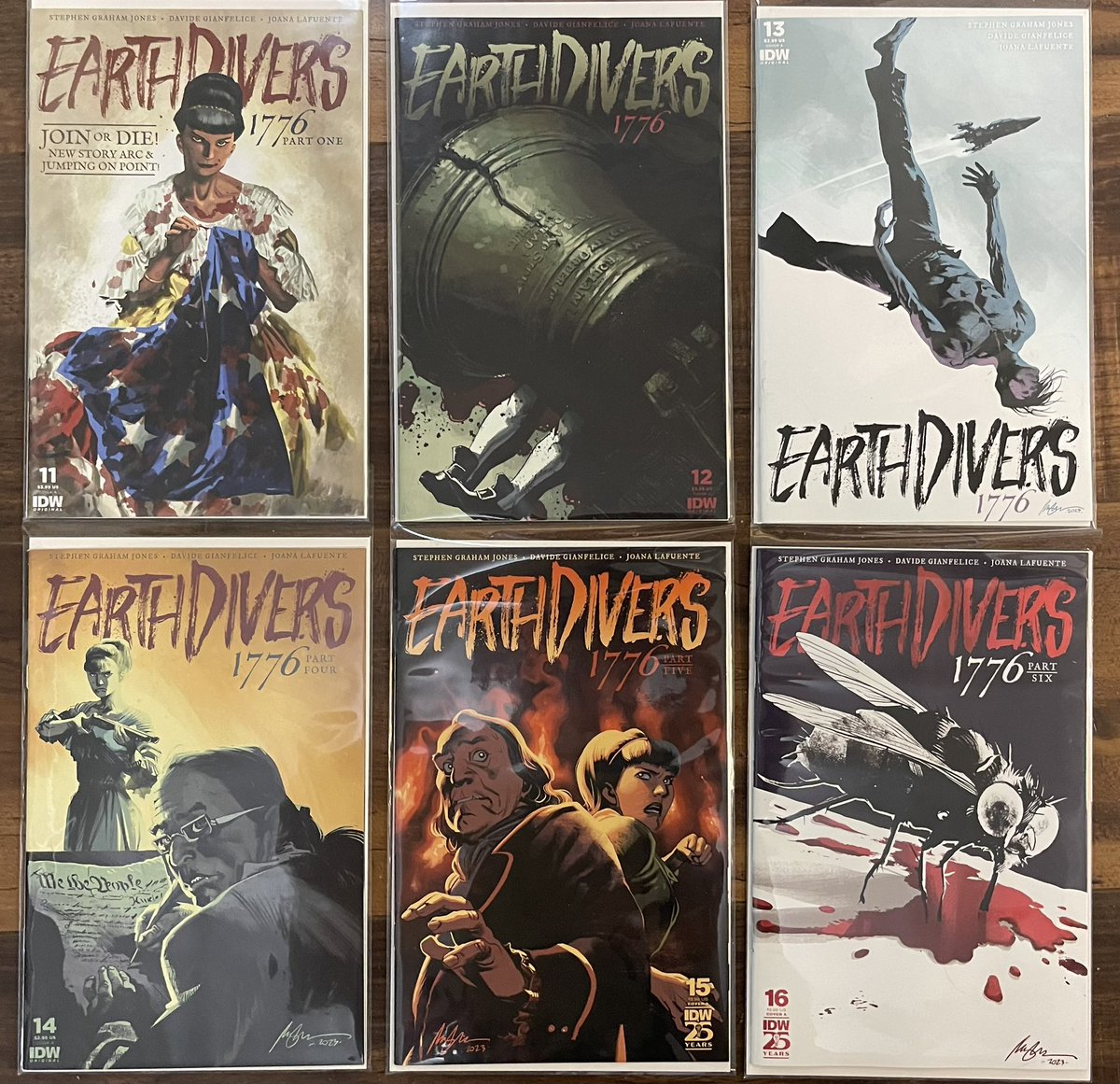 Issue 16 of @SGJ72’s EARTHDIVERS dropped this week from @IDWPublishing, completing the 1776 arc! I’ve been saving these issues to read in one fell swoop. It’s a very provocative comic. The Killing Columbus arc includes horrifying imagery reflecting the 1862 Dakota mass hanging.