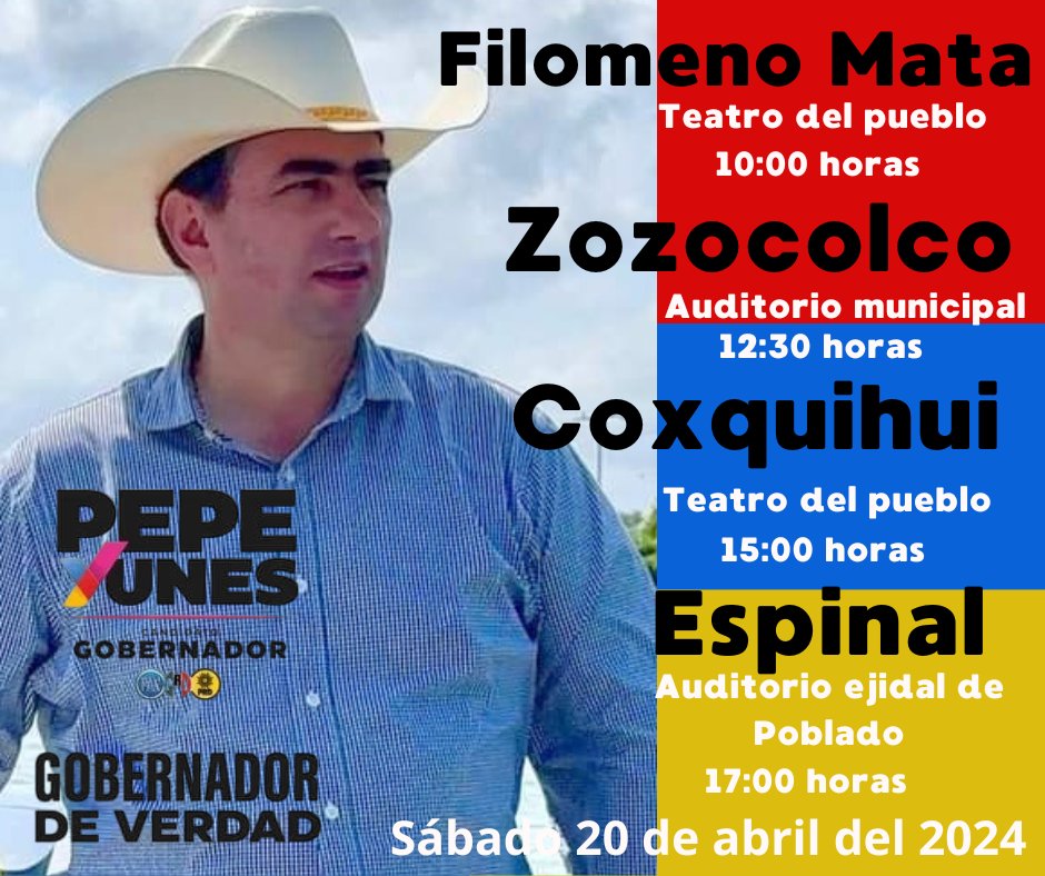 makatsinan's tweet photo. Pepe Yunes estará en el #Totonacapan

El próximo 20 de abril el candidato a la gubernatura del estado de #Veracruz, José Yunes Zorrilla, estará en #FilomenoMata, #Zozocolco, #Coxquihui y #Espinal. Dará a conocer sus propuestas qué piensa aplicar si gana el próximo 2 de junio. https://t.co/sDWhXwbUWV