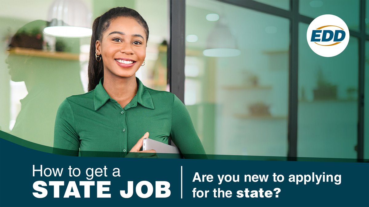 CA_EDD's tweet photo. Are you new to applying for the state? The EDD is hiring! Here’s how to get started:

1. Search for EDD jobs
2. Pass the exam for the job
3. Apply!

Check out EDD jobs: https://t.co/nWihRb4lzf

#HowToGetAStateJob #CAJobs #EDDlife https://t.co/XuOtDvIqs5
