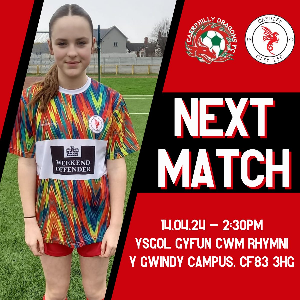 We’re back in action tomorrow in the SWWGL League 👊

🆚 Caerphilly Dragons FC U14s
📆 Sunday 14th April
⏰ 2:30pm
🏟️ Ysgol Gyfun Cwm Rhymni Y Gwindy Campus, CF83 3HG
🏆 @swwgl