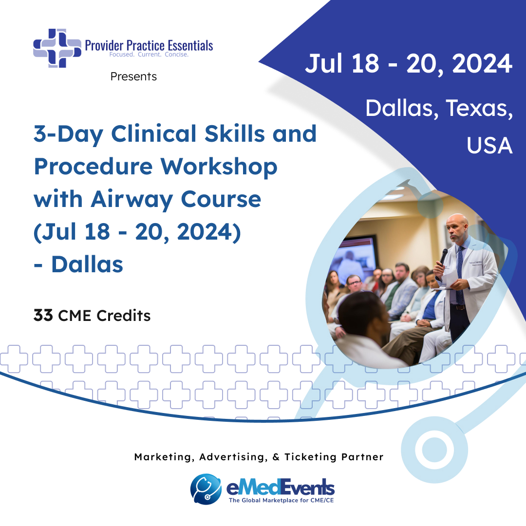 🗓️Register for the 3-Day Clinical Skills and Procedure Workshop with Airway Course in Dallas on Jul 18 - 20, 2024! bit.ly/3TTjBTD #ClinicalSkills #MedicalTraining #Dallas #MedicalEducation #AirwayManagement #globalCME #eMedEvents