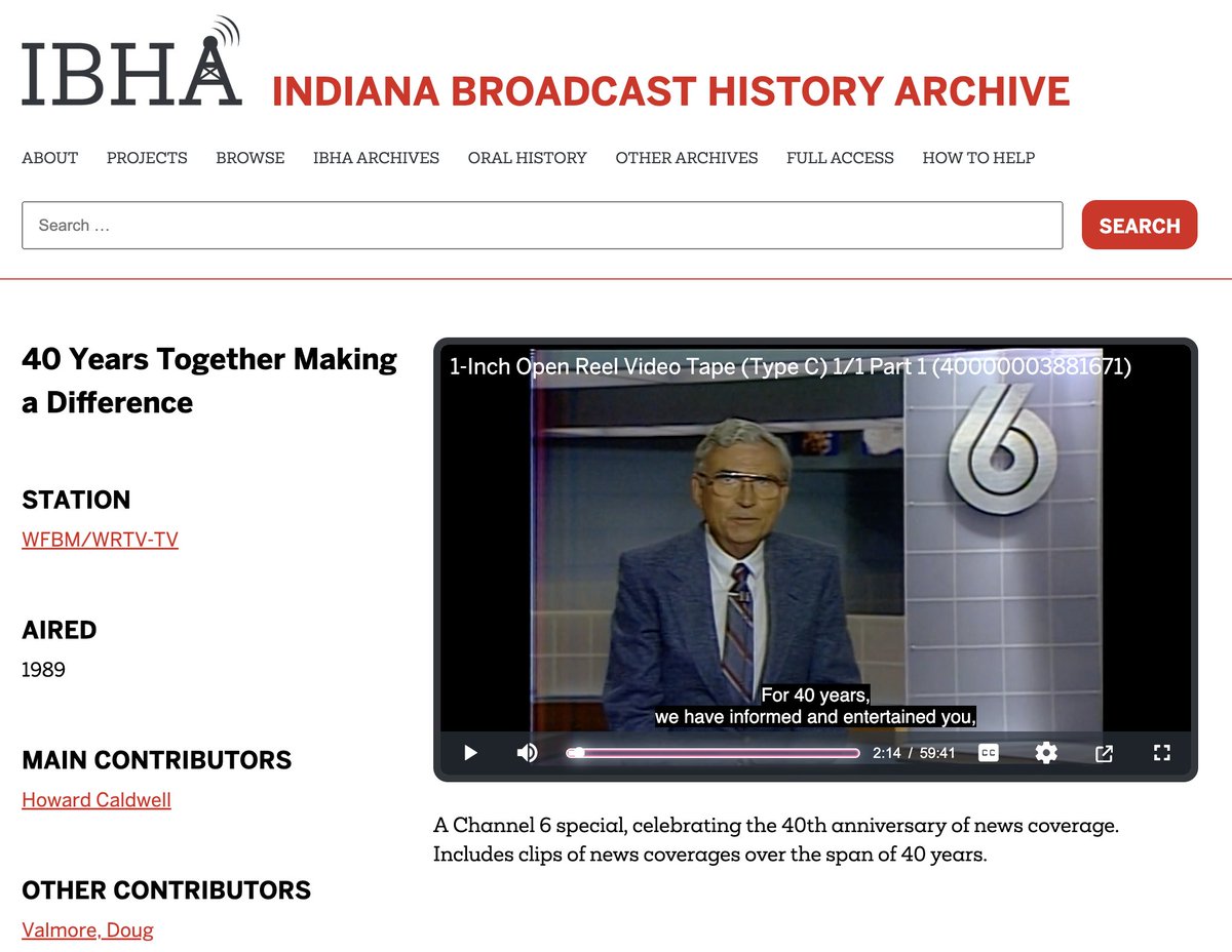 Go through broadcast history WFBM/WRTV-TV Channel 6 1989 broadcast special celebrating the 40th anniversary of news coverage, including clips of news coverages over the span of 40 years from WWII to the Indy 500. 

ibha.indiana.edu/item/c534gf337…