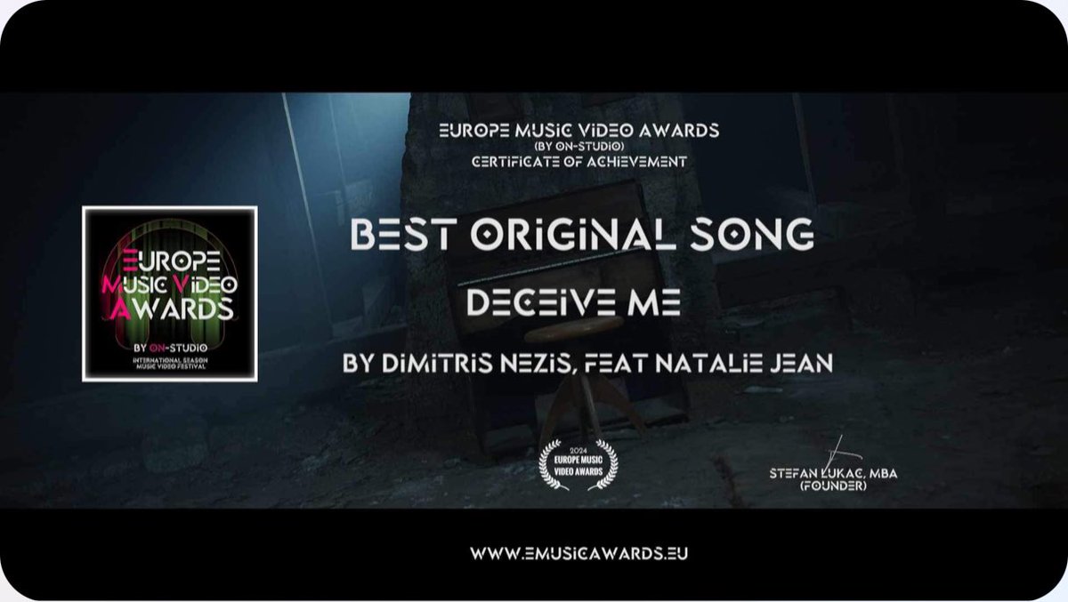 News!! Deceive Me - Dimitris Nezis featuring Natalie Jean won Best Original Song in the Europe Music Video Awards!! 😊 @dimitrisnezis