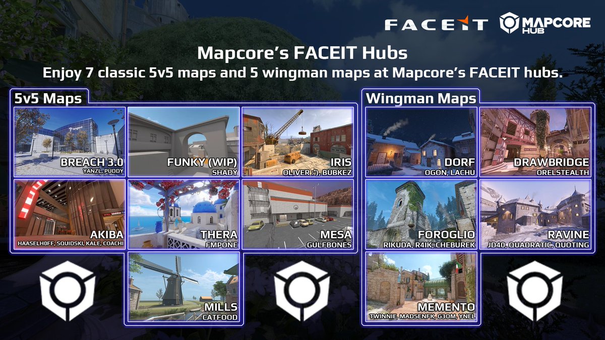SATURDAY REMINDER: the BEST way to play custom @CounterStrike maps is @MapcoreHub on @FACEITcs 🌎 NA: faceit.com/en/inv/C1hyU7N EU: faceit.com/en/inv/IVwEVVw SA: faceit.com/en/inv/QvZ9Jsz Current Map Pool: