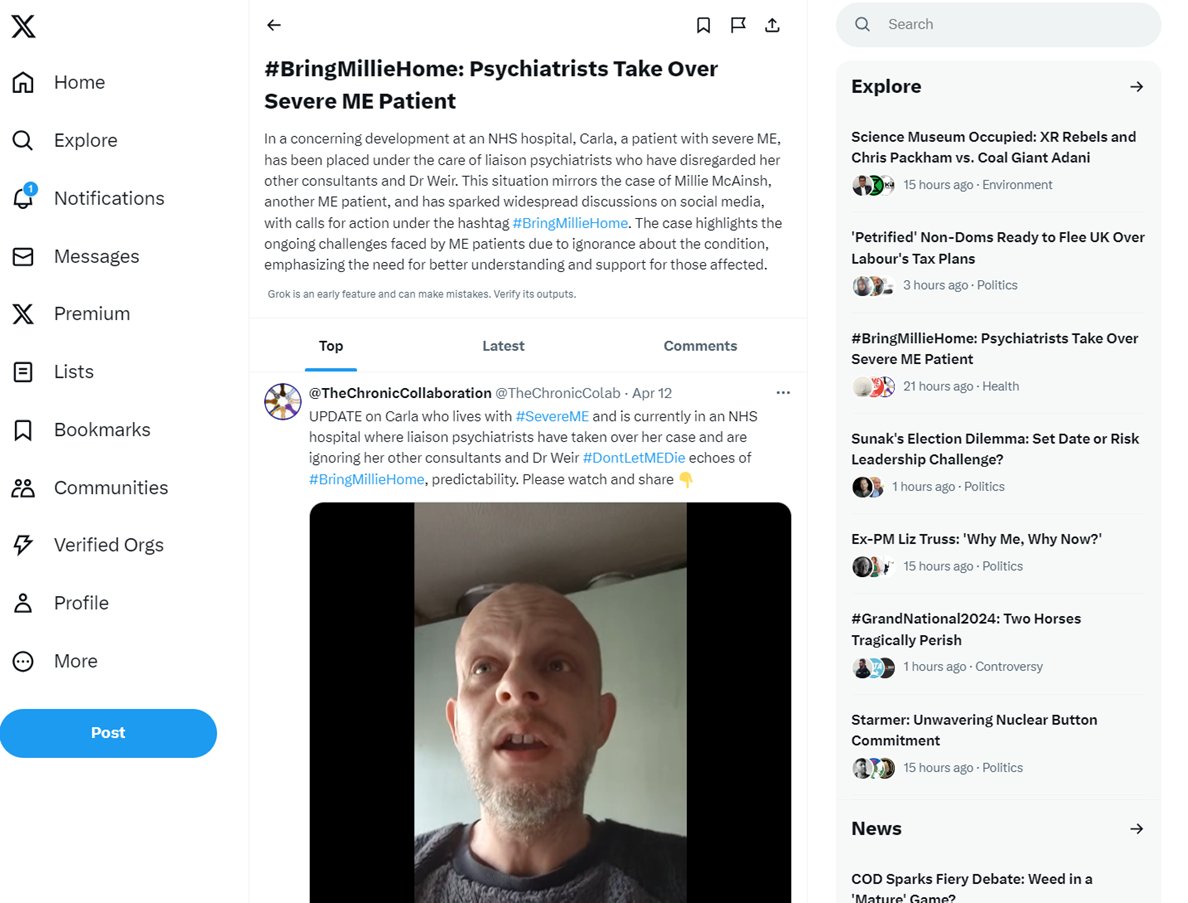 WE CAN CHANGE THIS #MEcfs After #BringMillieHome, it seems that the sustained activity of us - but crucially YOU - has caught the attention of Twitter, because it has now run an 'Explore' news story on Carla & update on Millie #DontLetMEDie. Wow. READ: x.com/i/trending/177…