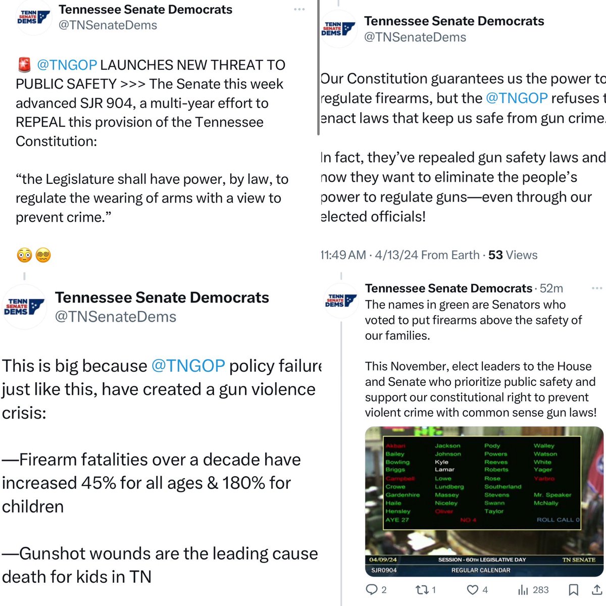 This bill is an admission that the people have the power, through their elected officials, to “regulate guns to prevent crime” — @TNGOP Republicans are trying to take this power from the people by deleting this part of the constitution. (@SenJohnStevens & Rep. Reedy)