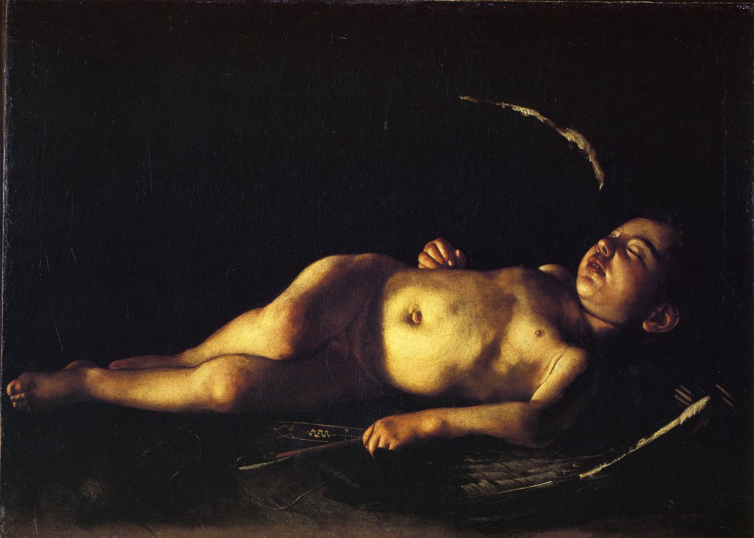 Aşk Tanrısı Eros uyuyakalmış, okları ise bir tarafa atılmış yayı ise kopuk kimeyi vuramayacak. Caravaggio'nun 1608 tarihli 'Sleeping Cupid' adlı eseri cogunlukla dünyevi zevklerden vazgeçilmesi olarak yorumlanır.
