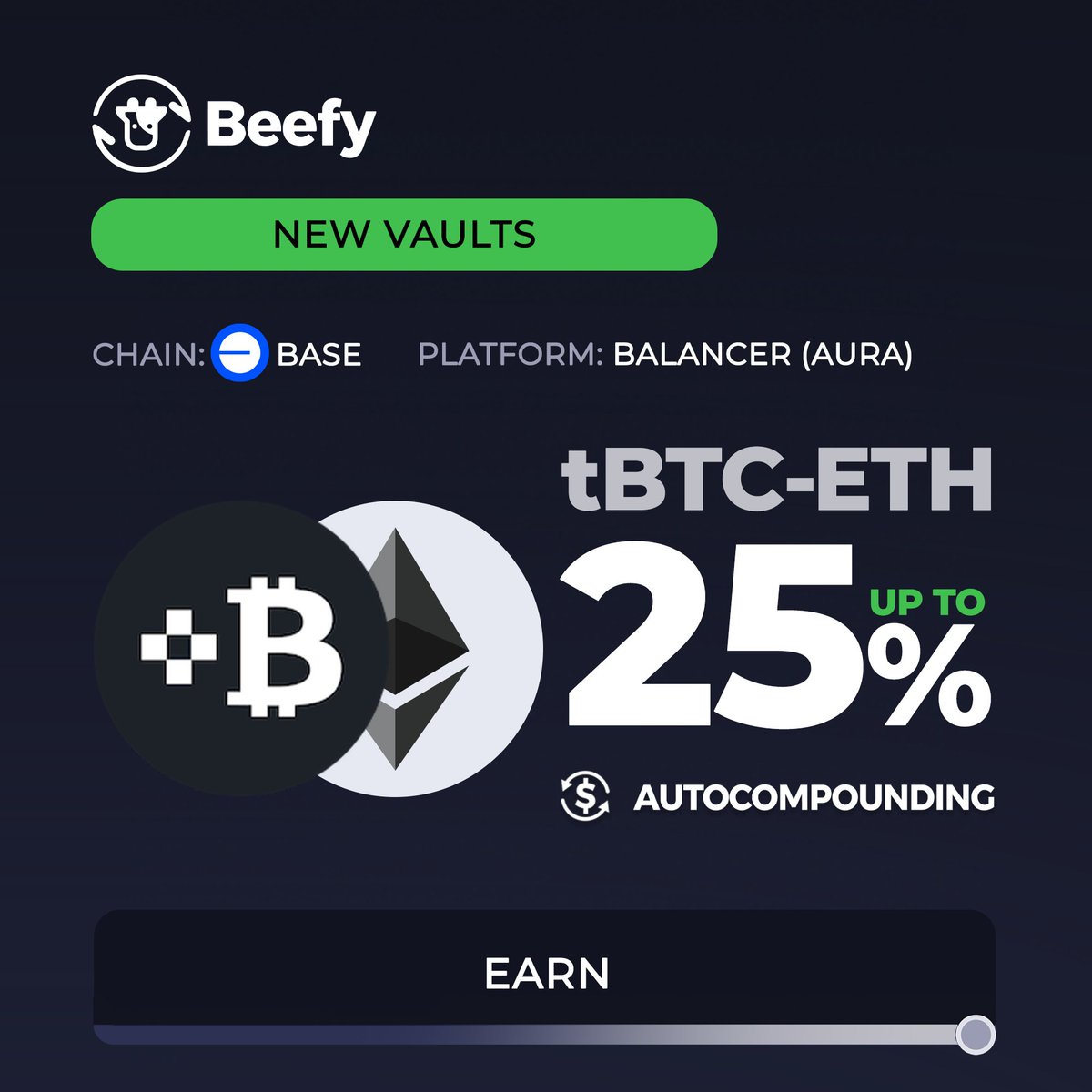 Threshold Network through @Balancer on Base. As they say, 'Let's Go!' 🆕 $tBTC - $ETH: 25% APY 👉 app.beefy.com/vault/aura-bas… @TheTNetwork @AuraFinance @Base