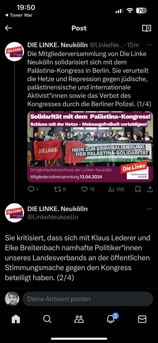 Hey @dielinkeberlin , gehört der Bezirksverband @LinkeNeukoelln noch zu Euch? Teilt Ihr diese Soli für ein Treffen, dessen Macher/Redner Israel das Existenzrecht absprechen und Terror/Rape der Hamas gutheißen ? Und wie unterstützt Ihr @klauslederer & @ElkeBreitenbach ?