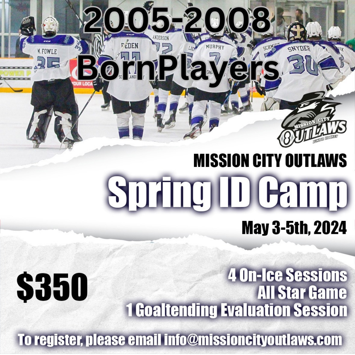 MissionOutlaws's tweet photo. Under 3 weeks to go until the Outlaws Spring ID Camp! Space is limited so don't miss out and register now by emailing info@missioncityoutlaws.com #PJHL #SpringIDCamp https://t.co/IwTYzs1H4M