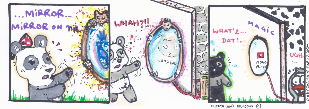chalkboardcomic's tweet photo. Mirror Play... #northwoodmeadows #andychang #comics #comicstrip #mirrormirror #snowwhite #mirror #fairytale #youtube #funny #playvideo #technology https://t.co/OYAButBFF5